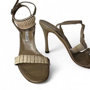 Manolo Blahnik Taupe Strappy Heels